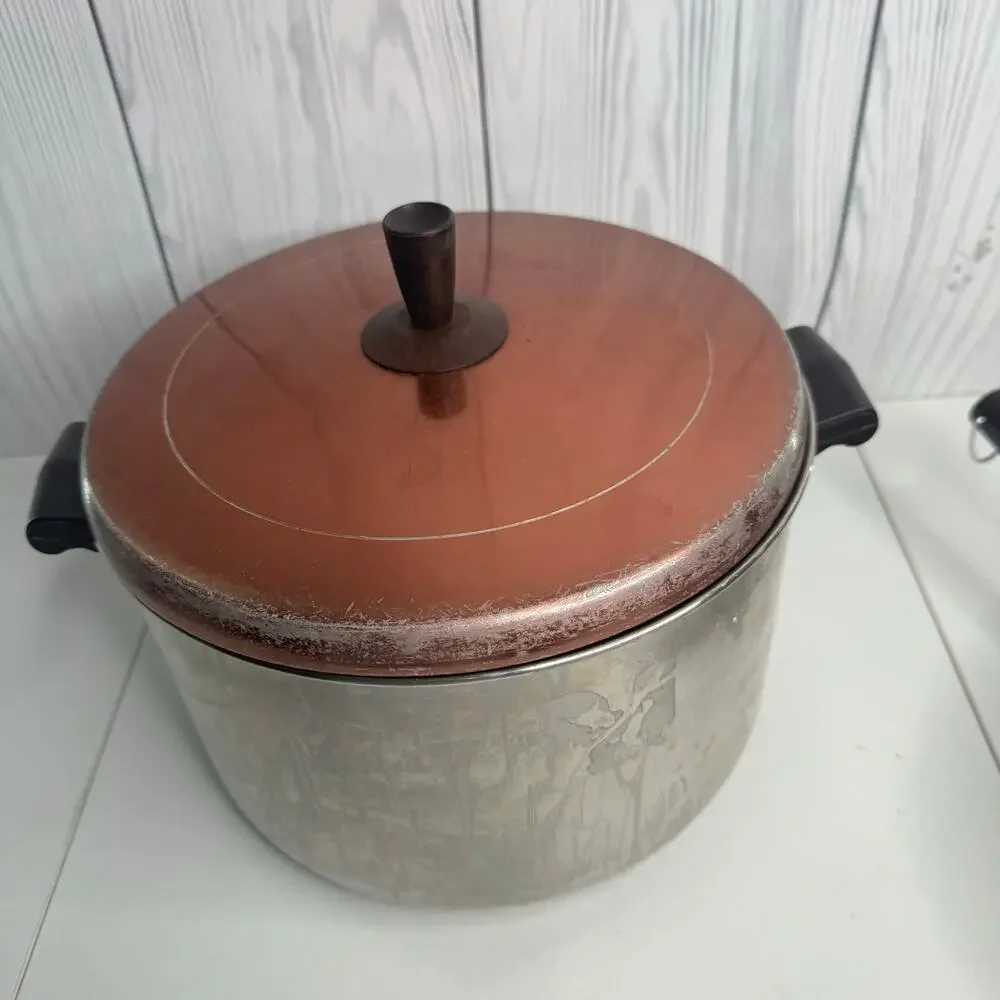 Lot of 3 Vtg MCM Wear-Ever/Faberwear Aluminum Pots Pan Skillet Copper Lids